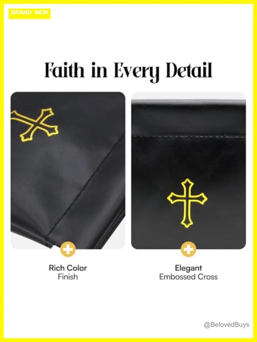 Faux Leather Rosary Pouch with Cross Imprint - Squeeze Top Case for Prayer